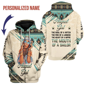 YMskins Personalized Zip Hoodie August Girl All Over Printed