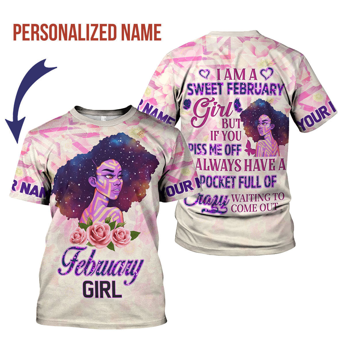 YMskins Personalized T-Shirt February Girl All Over Printed