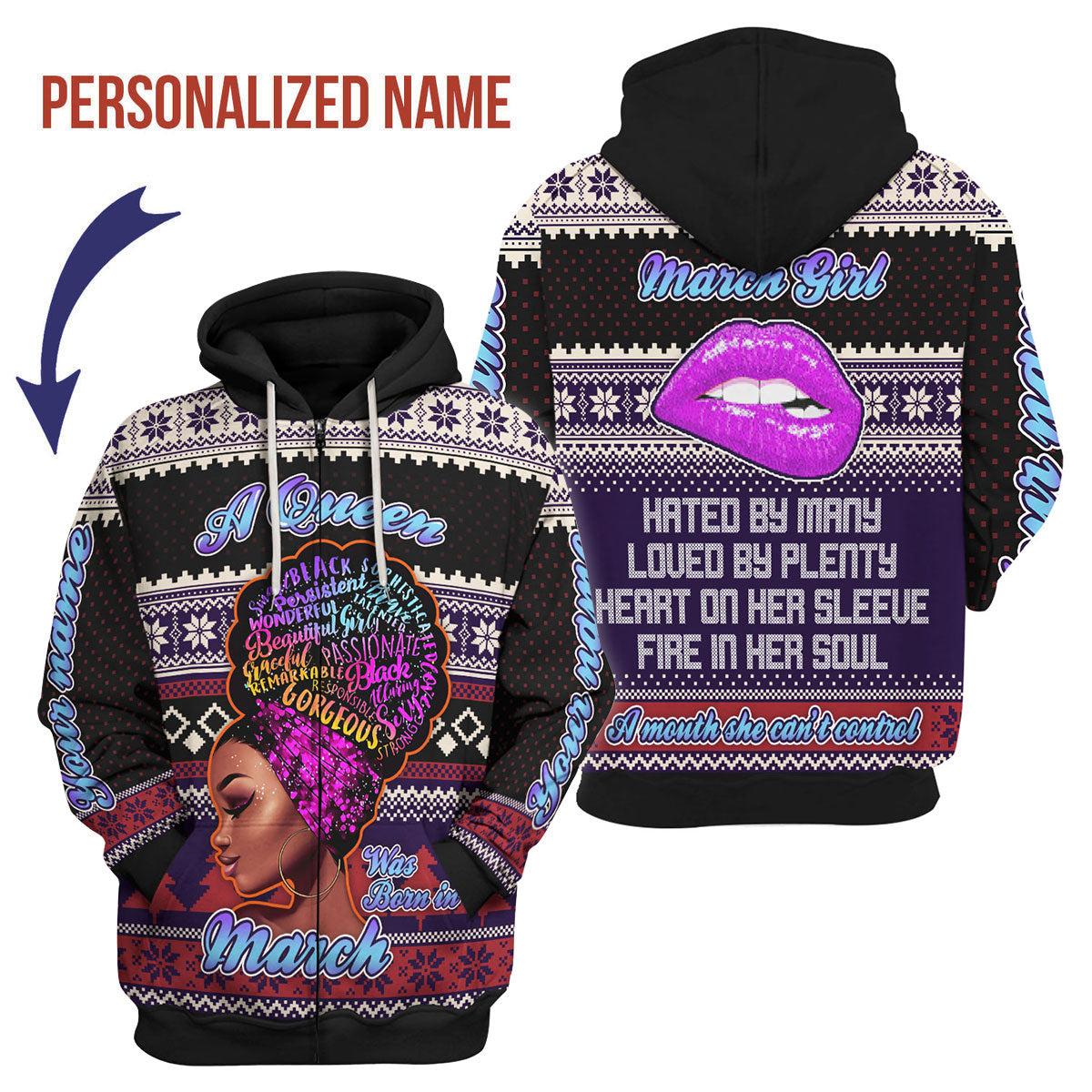 YMskins Personalized Zip Hoodie March Girl All Over Printed