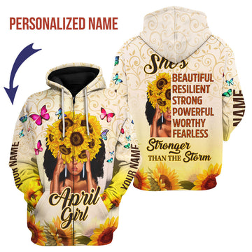 YMskins Personalized Zip Hoodie April Girl All Over Printed