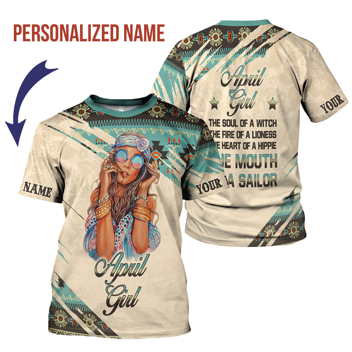 YMskins Personalized T-Shirt April Girl All Over Printed