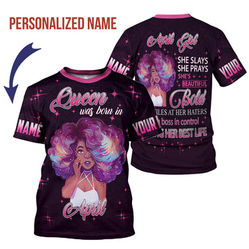 YMskins Personalized T-Shirt April Girl She's Beautiful Bold All Over Printed