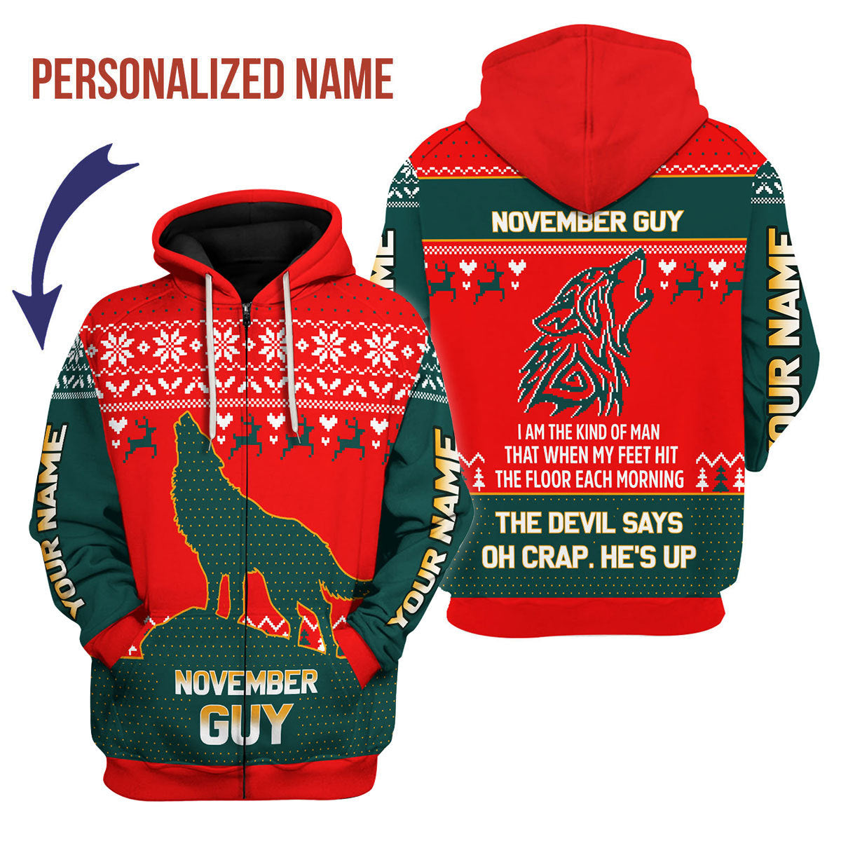YMskins Personalized Zip Hoodie November Guy All Over Printed