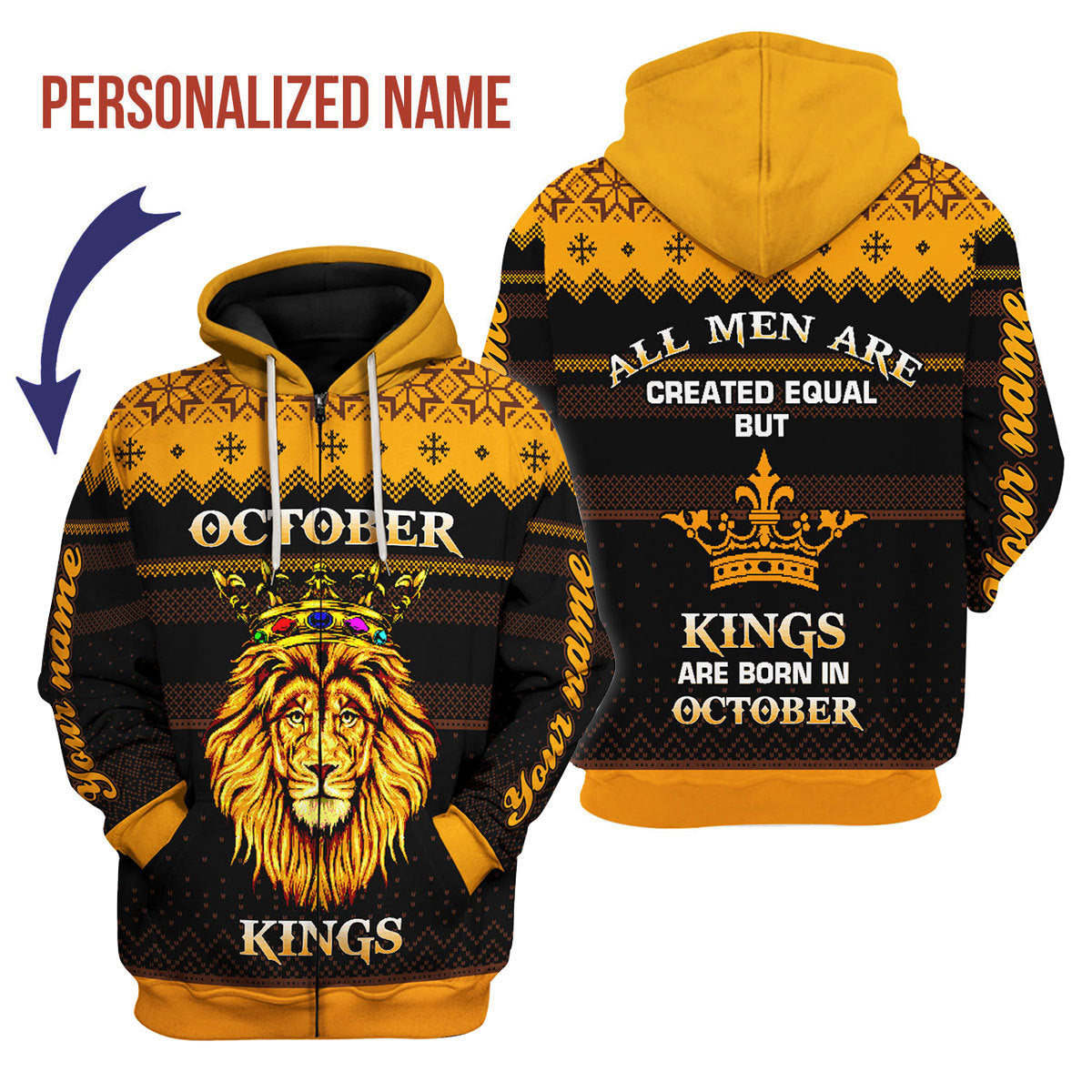 YMskins Personalized Zip Hoodie October King All Over Printed