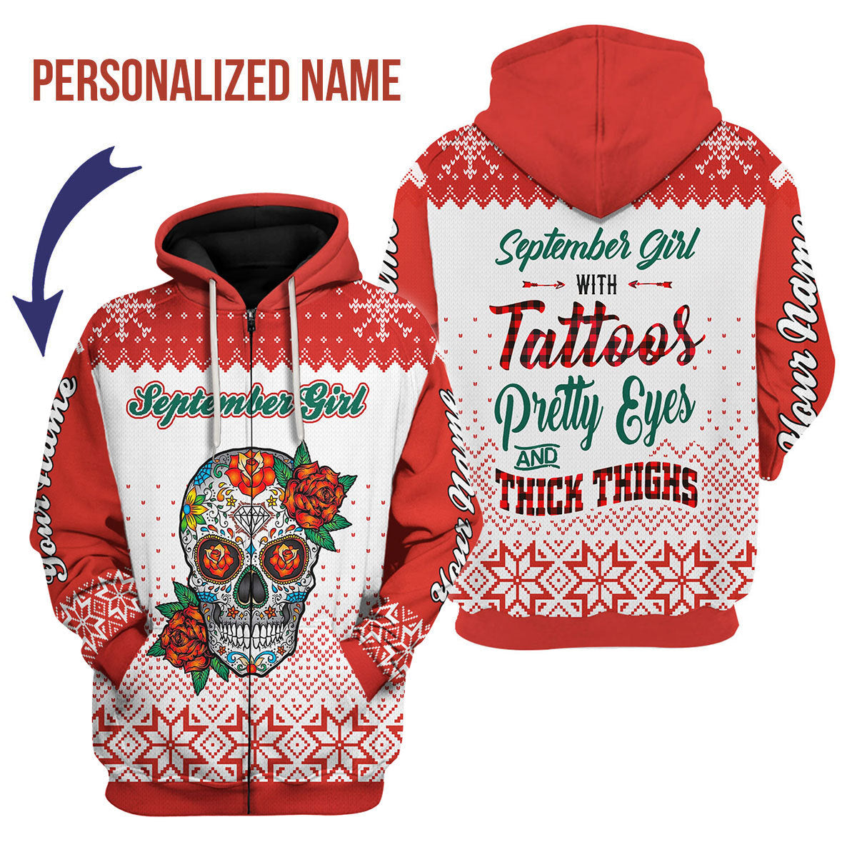 YMskins Personalized Zip Hoodie September Girl All Over Printed