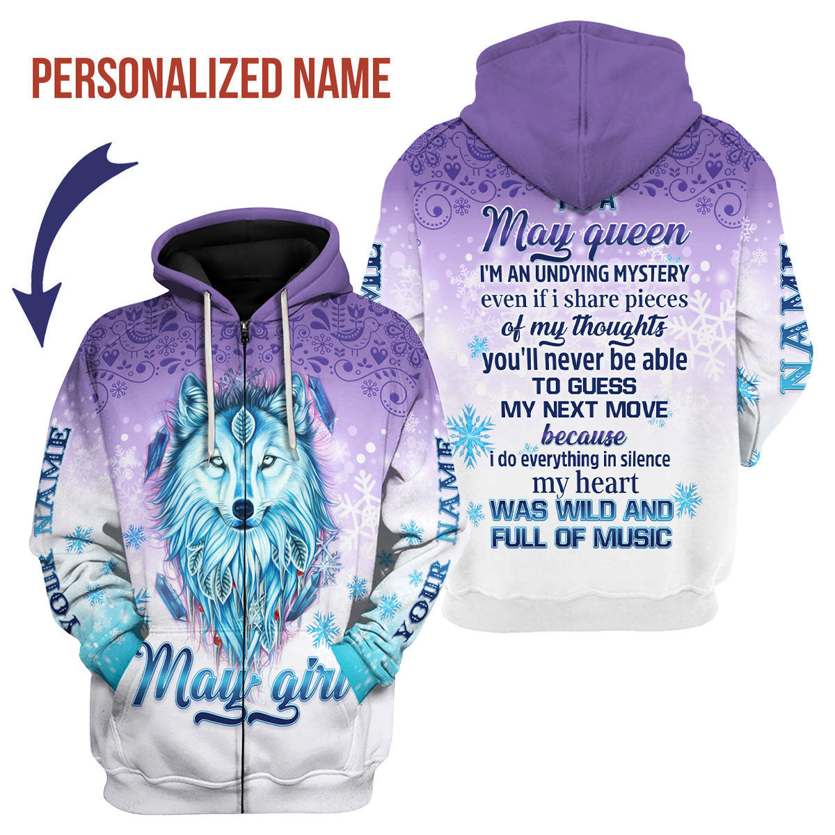 YMskins Personalized Zip Hoodie I'm A May Queen All Over Printed