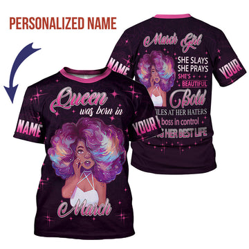 YMskins Personalized T-Shirt March Girl She's Beautiful Bold All Over Printed