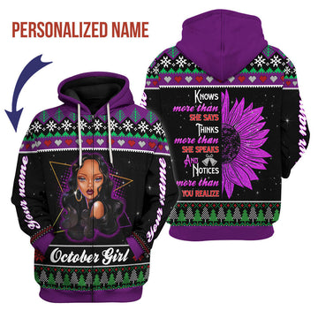 YMskins Personalized Zip Hoodie October Girl All Over Printed