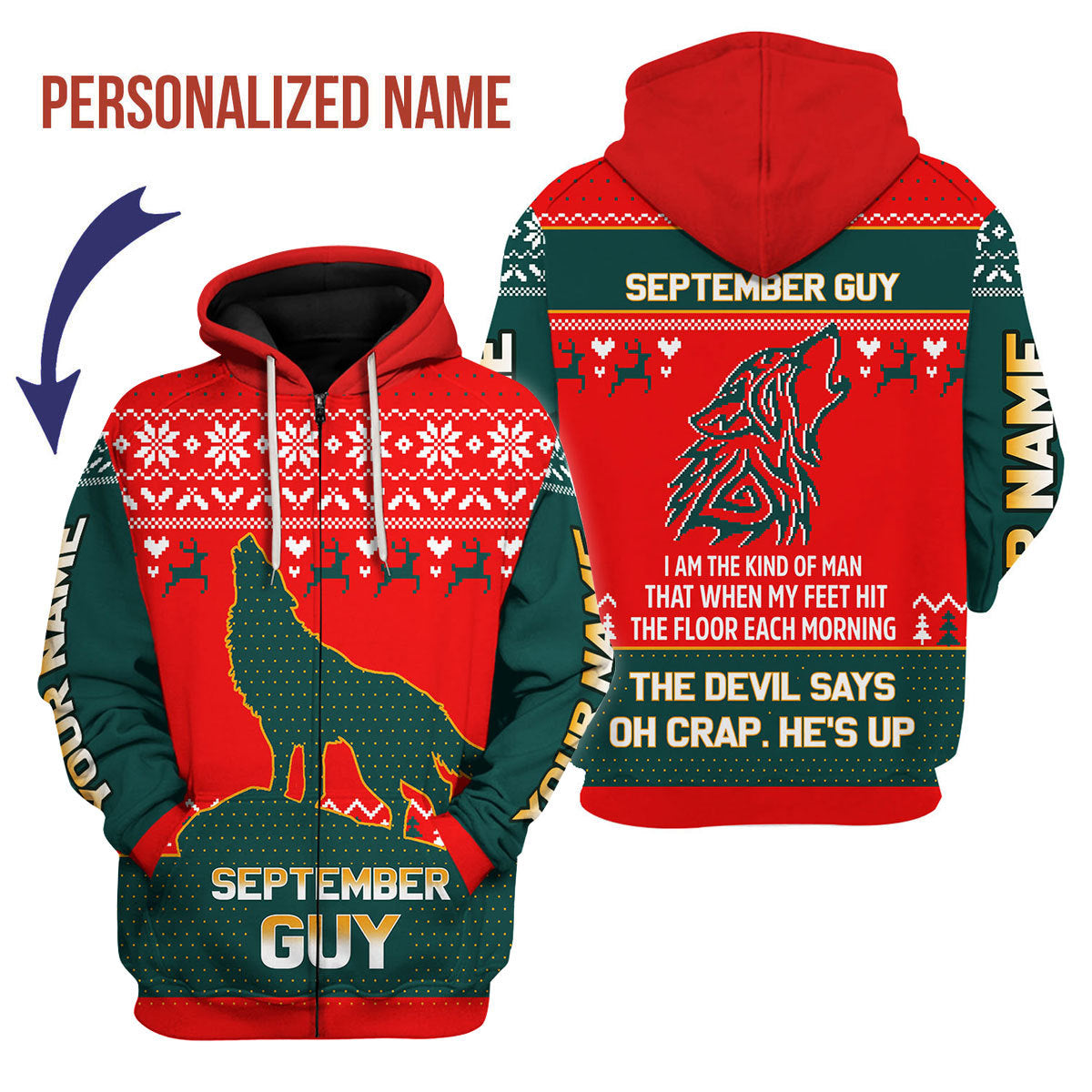 YMskins Personalized Zip Hoodie September Guy All Over Printed