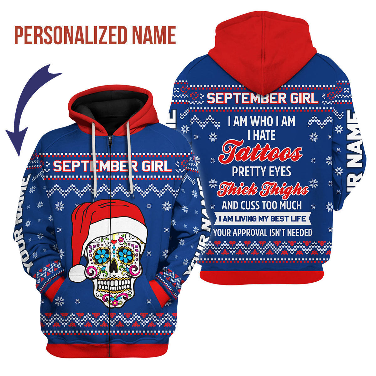YMskins Personalized Zip Hoodie September Girl I Am Who I Am All Over Printed