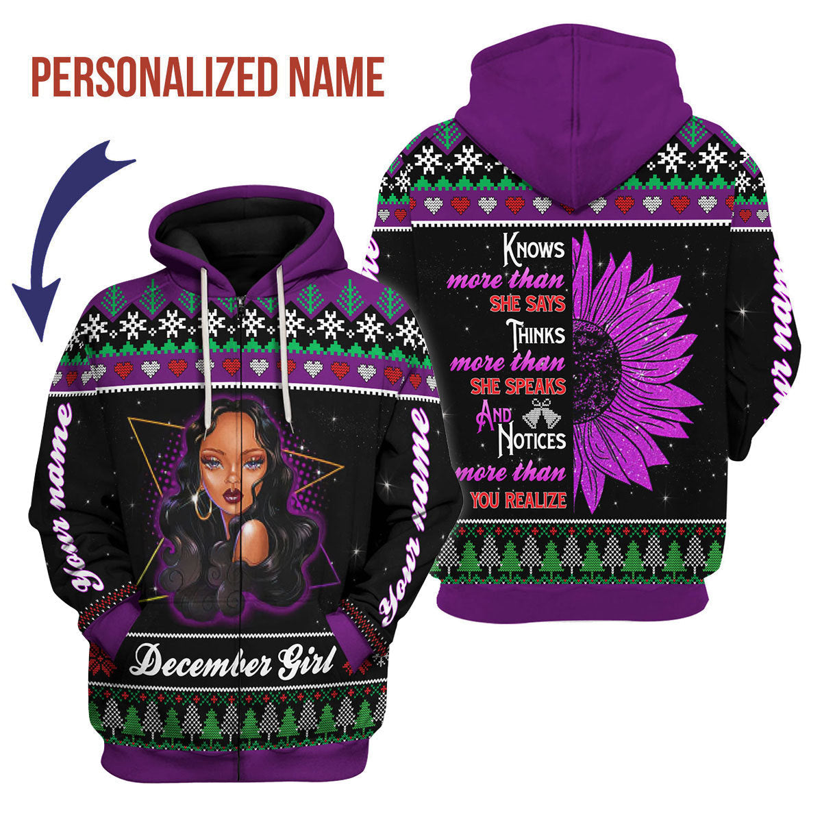 YMskins Personalized Zip Hoodie December Girl All Over Printed