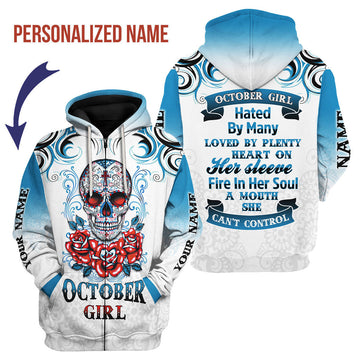 YMskins Personalized Zip Hoodie October Girl All Over Printed