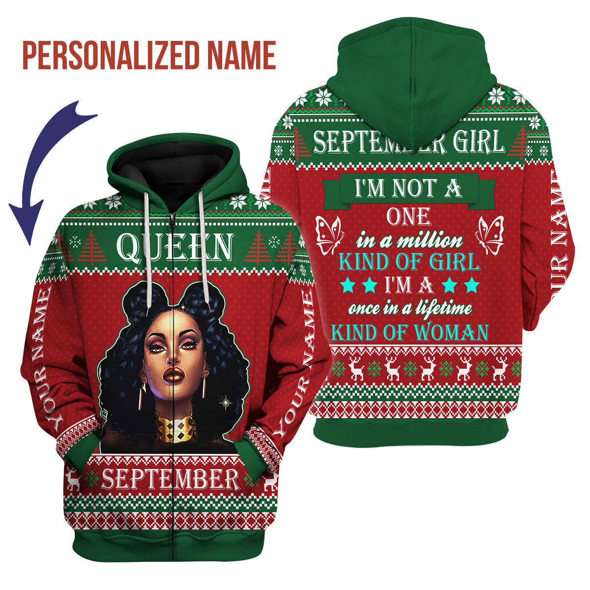 YMskins Personalized Zip Hoodie September Girl All Over Printed