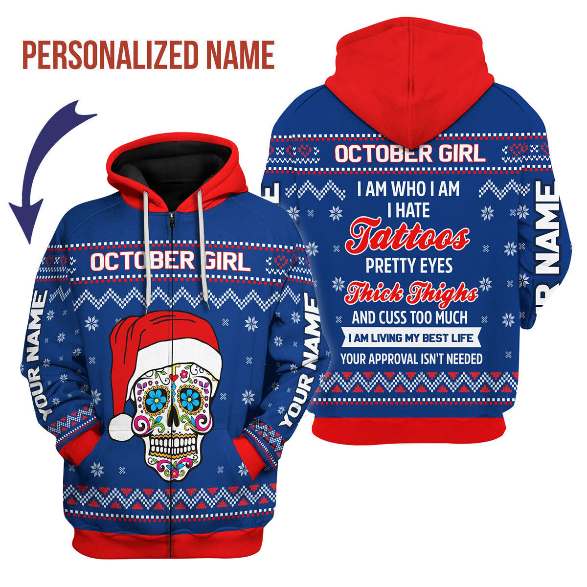 YMskins Personalized Zip Hoodie October Girl I Am Who I Am All Over Printed