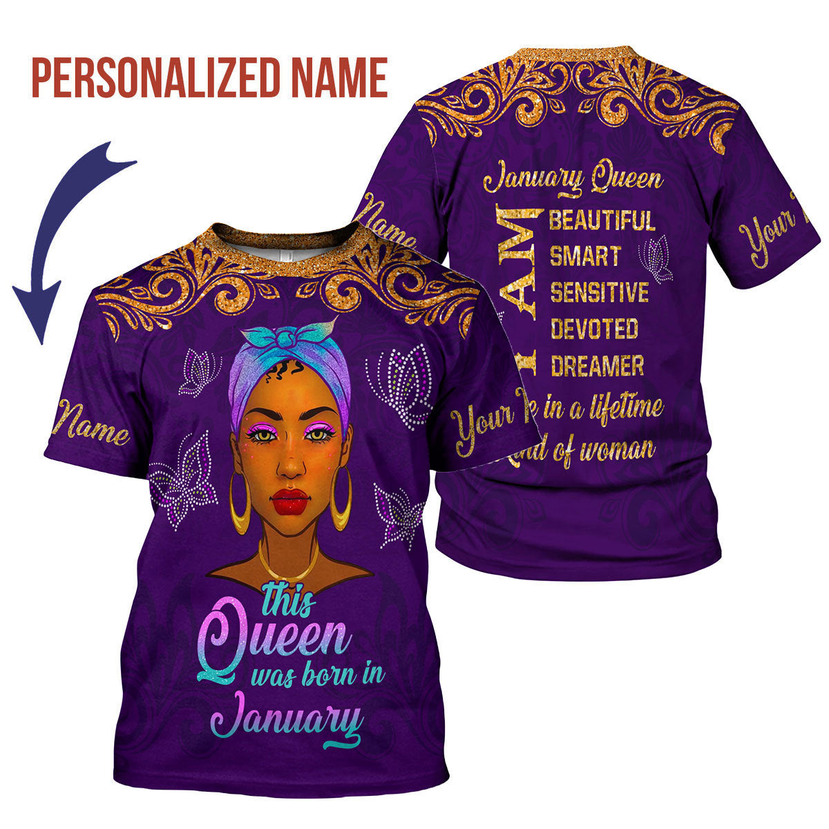 YMskins Personalized T-Shirt January Queen All Over Printed