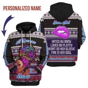 YMskins Personalized Zip Hoodie A Queen Was Born In June All Over Printed