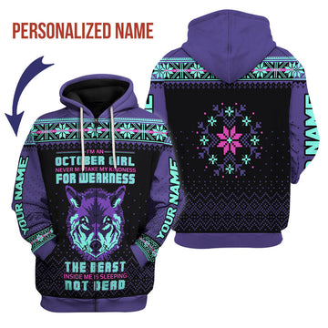 YMskins Personalized Zip Hoodie October Girl All Over Printed