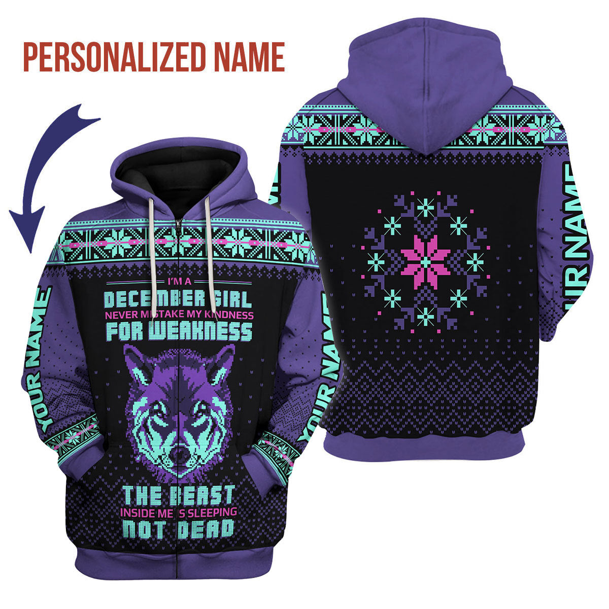 YMskins Personalized Zip Hoodie December Girl All Over Printed