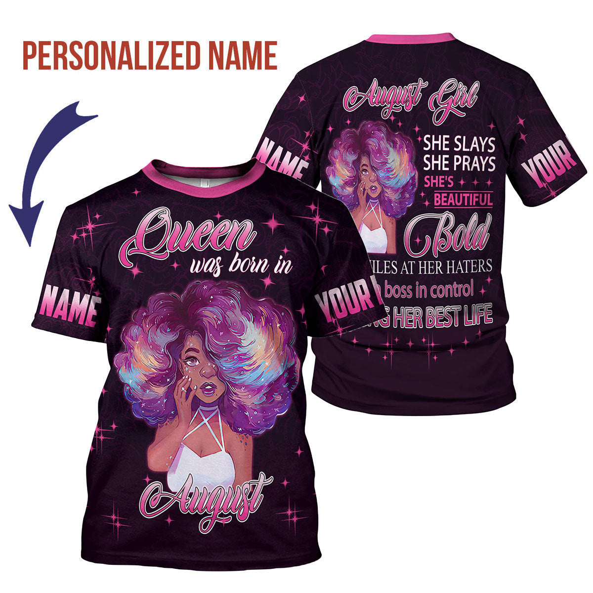 YMskins Personalized T-Shirt August Girl She's Beautiful Bold All Over Printed