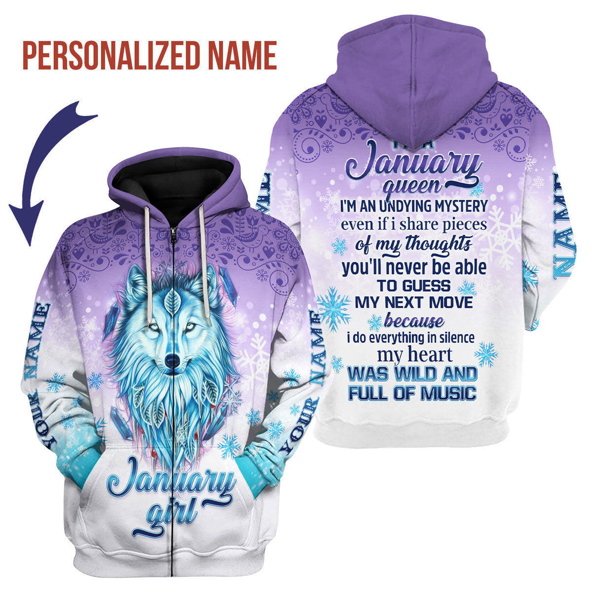 YMskins Personalized Zip Hoodie I'm A January Queen All Over Printed