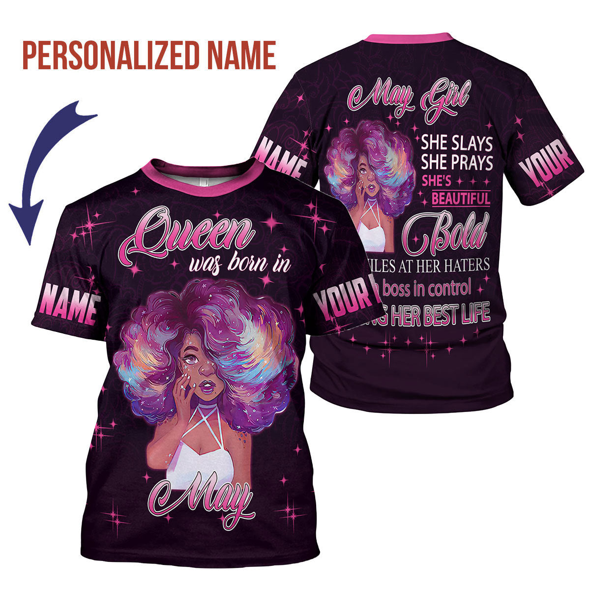 YMskins Personalized T-Shirt May Girl She's Beautiful Bold All Over Printed