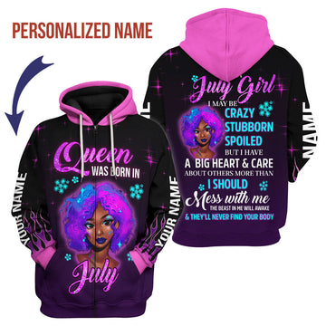 YMskins Personalized Zip Hoodie Queen Was Born In July All Over Printed