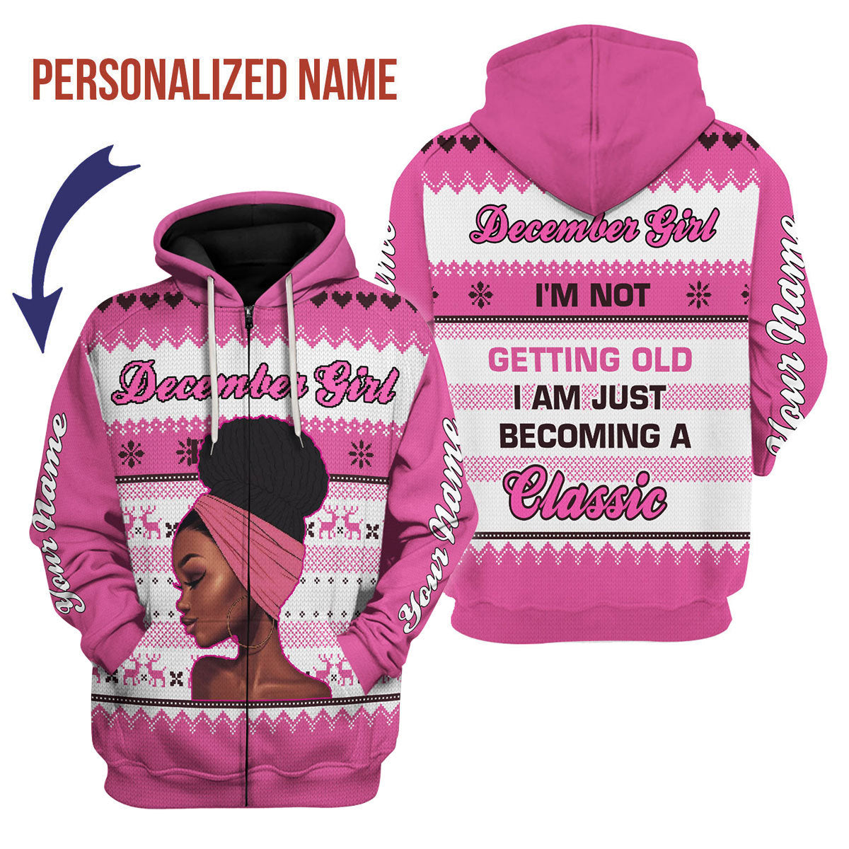 YMskins Personalized Zip Hoodie December Girl All Over Printed