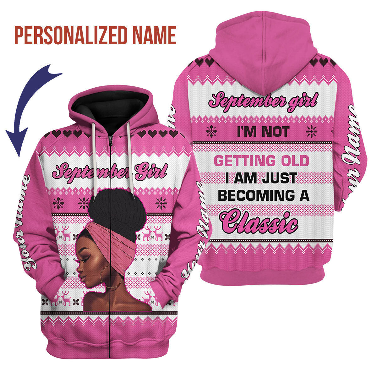 YMskins Personalized Zip Hoodie September Girl All Over Printed