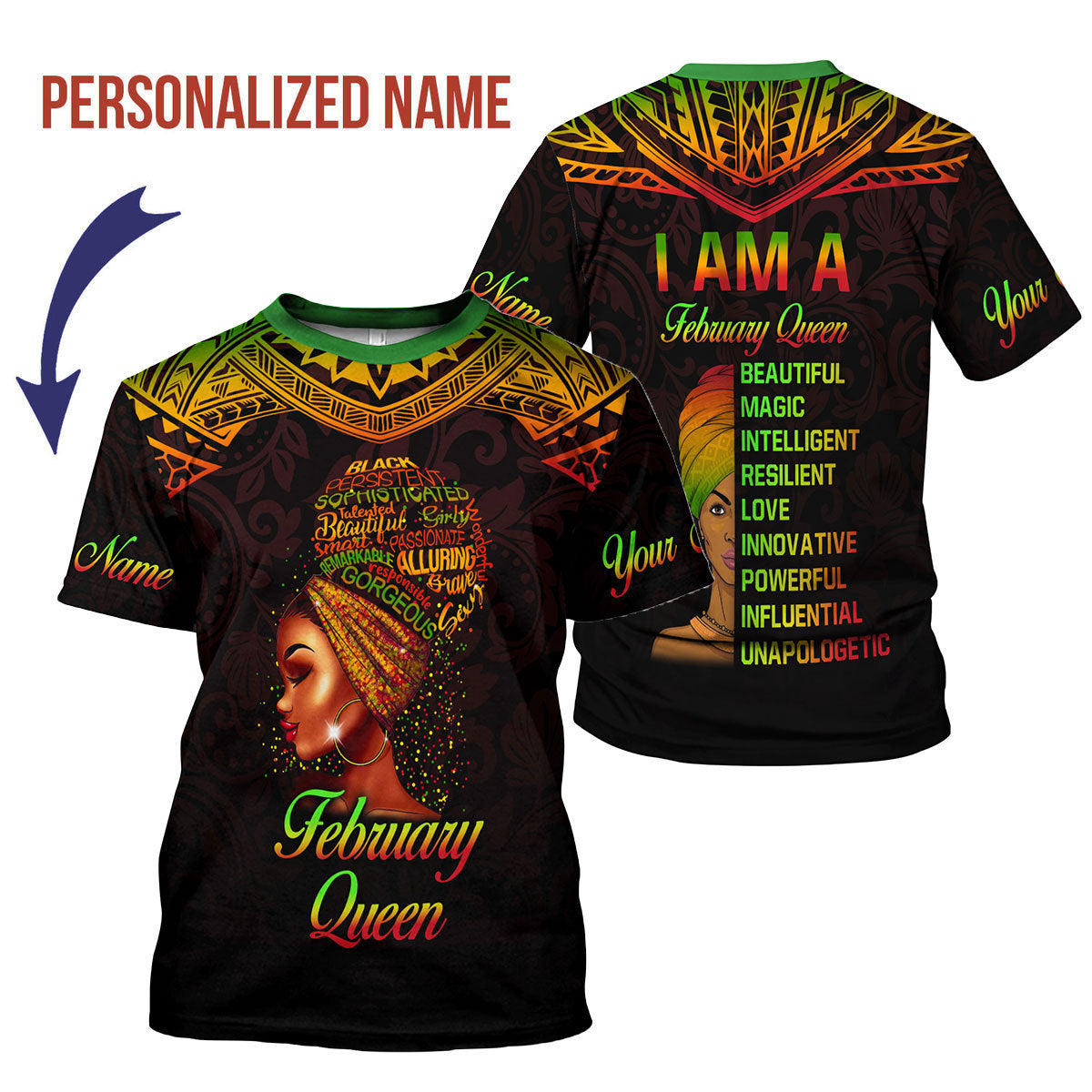 YMskins Personalized T-Shirt February Queen All Over Printed