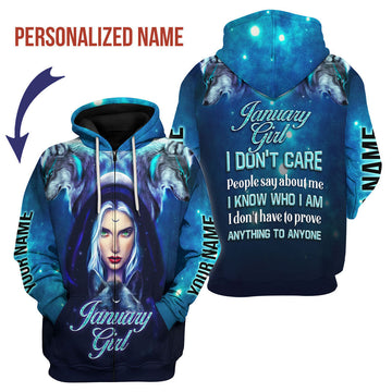 YMskins Personalized Zip Hoodie January Girl I Don't Care All Over Printed