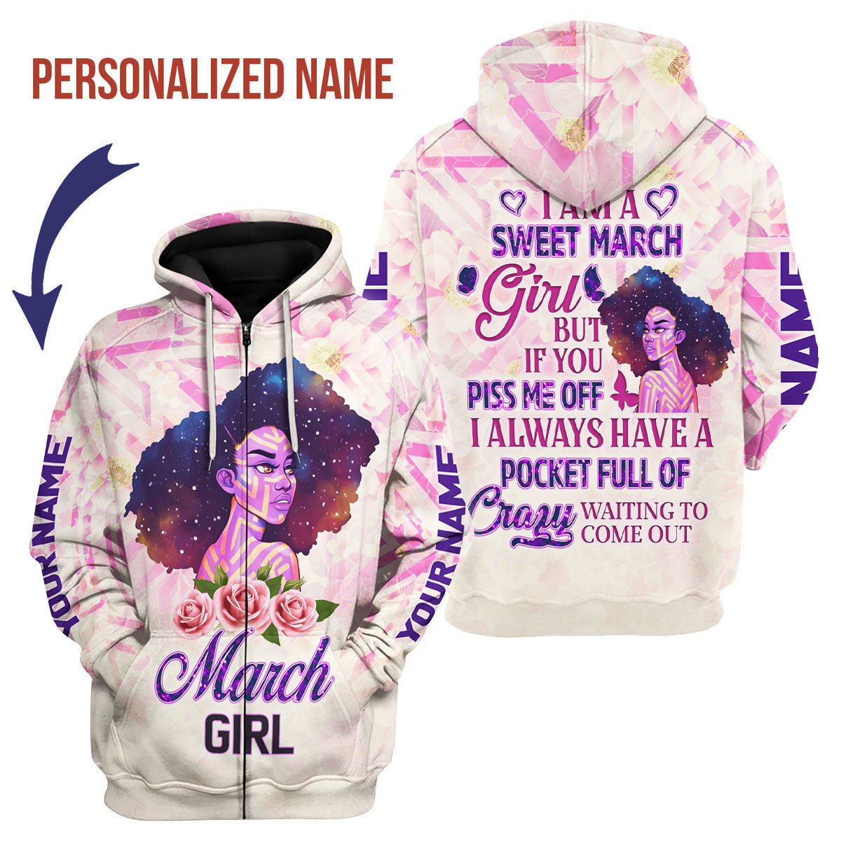 YMskins Personalized Zip Hoodie March Girl All Over Printed