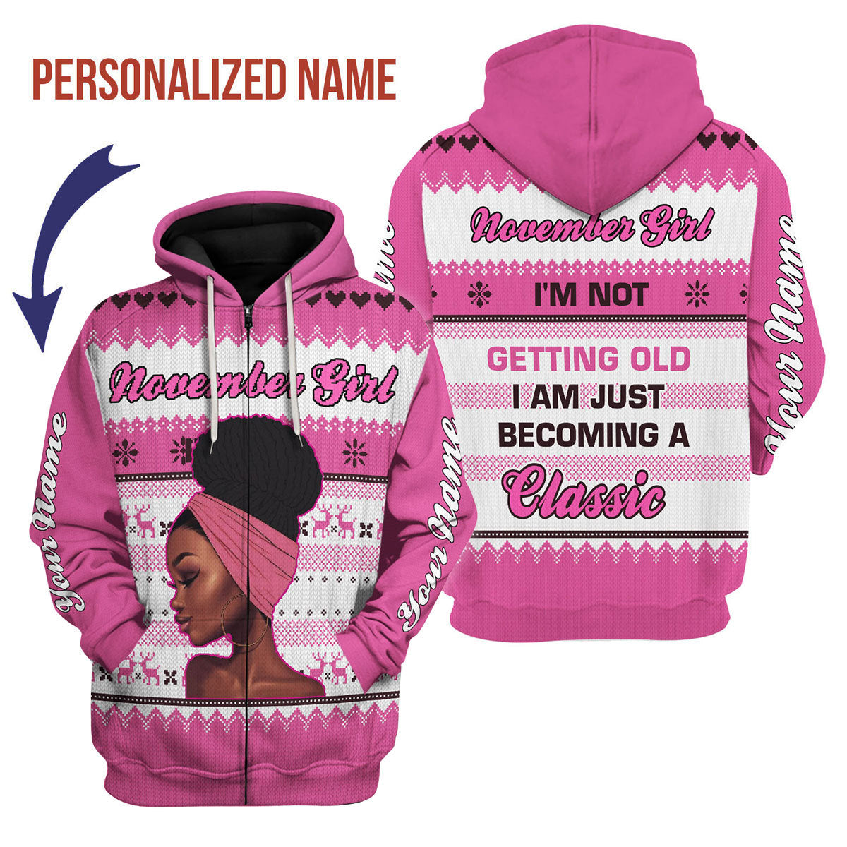 YMskins Personalized Zip Hoodie November Girl All Over Printed