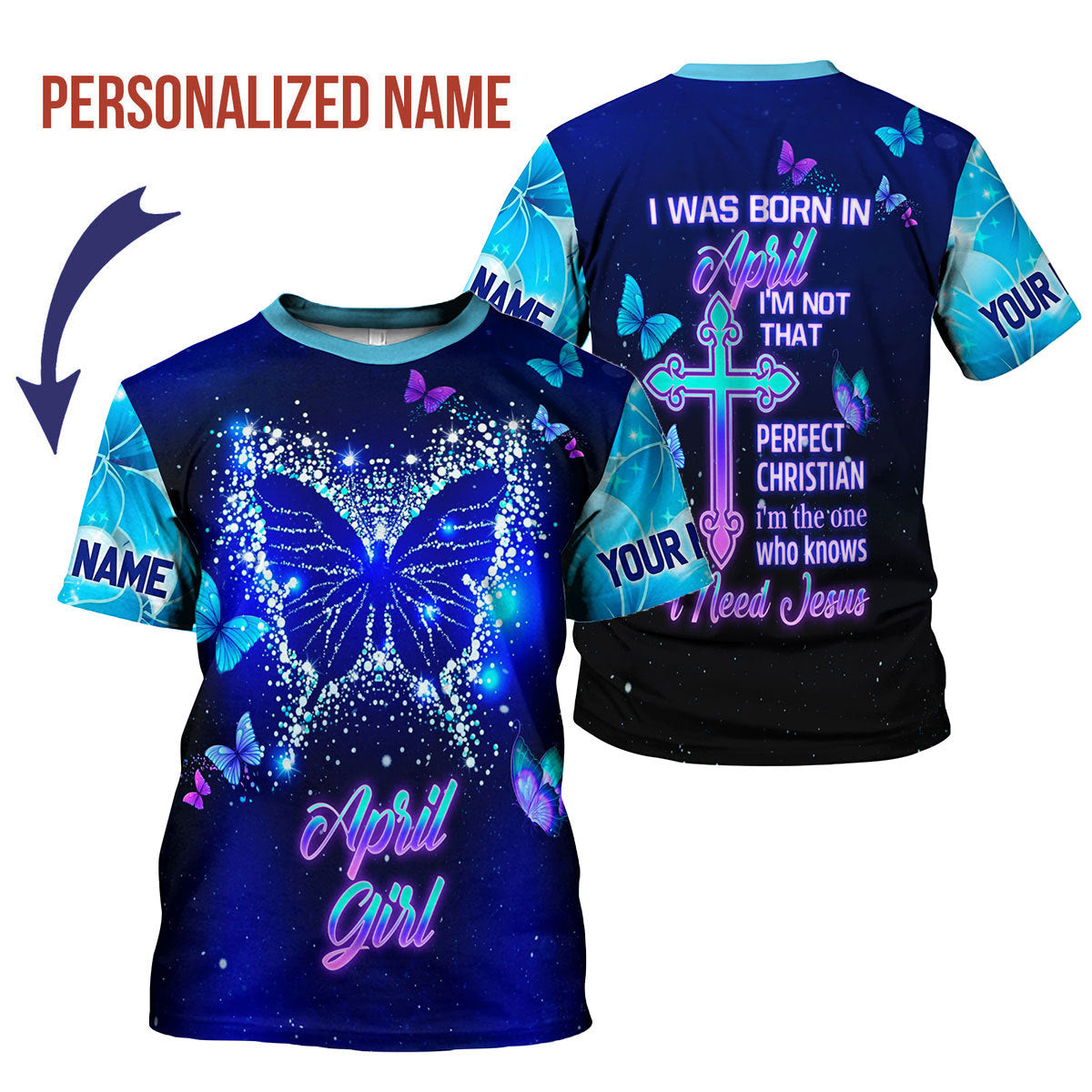 YMskins Personalized T-Shirt April Girl All Over Printed