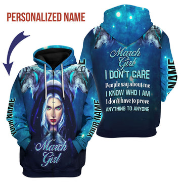 YMskins Personalized Zip Hoodie March Girl I Don't Care All Over Printed