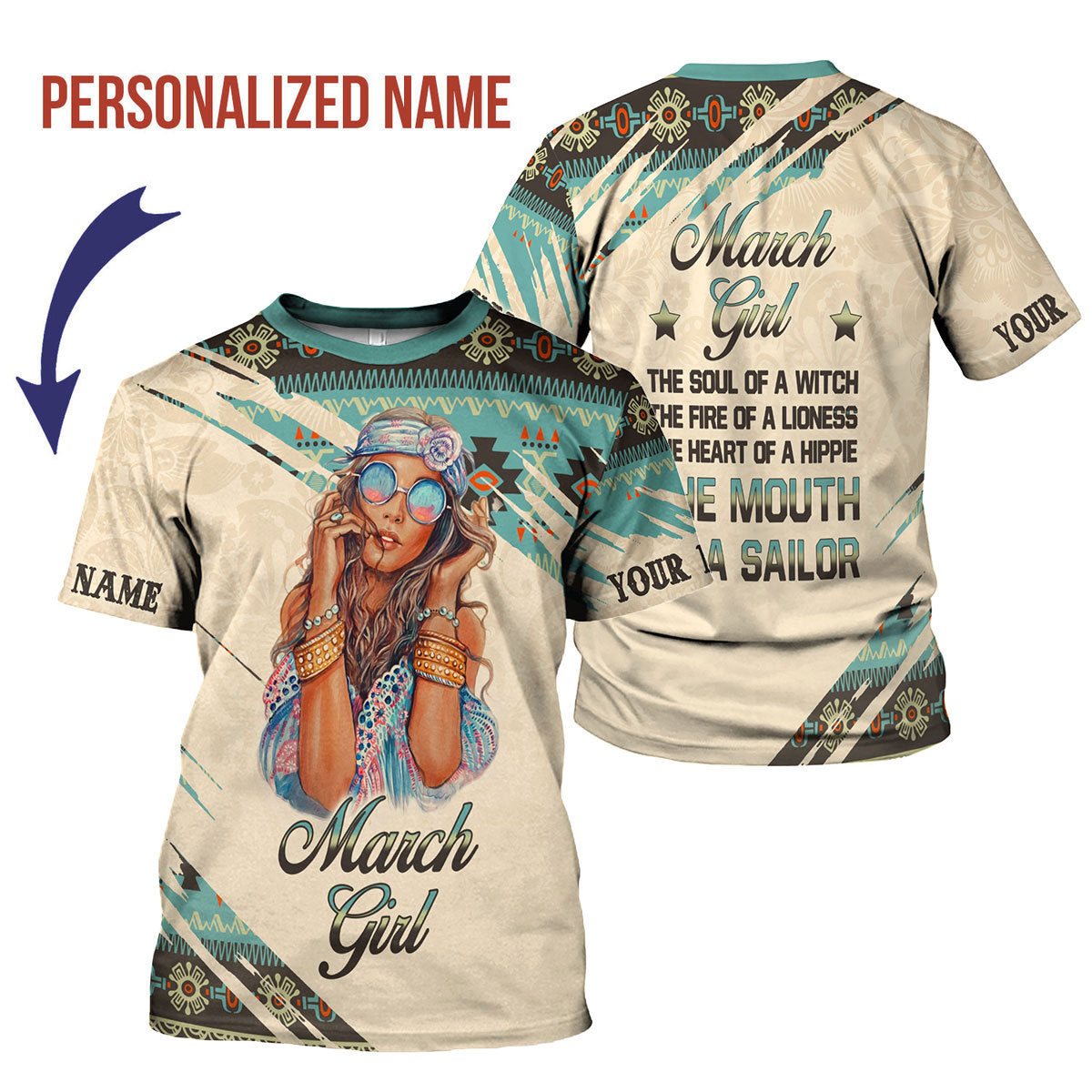 YMskins Personalized T-Shirt March Girl All Over Printed