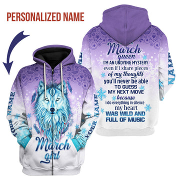 YMskins Personalized Zip Hoodie I'm A March Queen All Over Printed