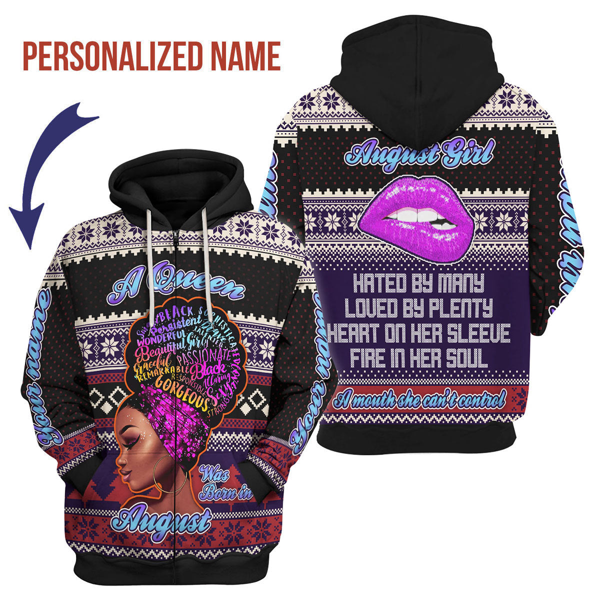 YMskins Personalized Zip Hoodie A Queen Was Born In August All Over Printed