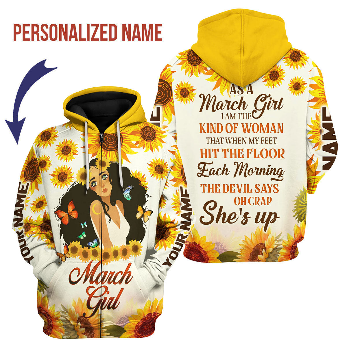 YMskins Personalized Zip Hoodie March Girl All Over Printed