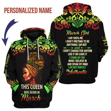 YMskins Personalized Zip Hoodie March Girl I Am 100% Me All Over Printed