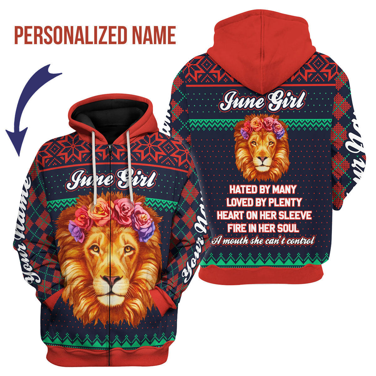 YMskins Personalized Zip Hoodie June Girl All Over Printed