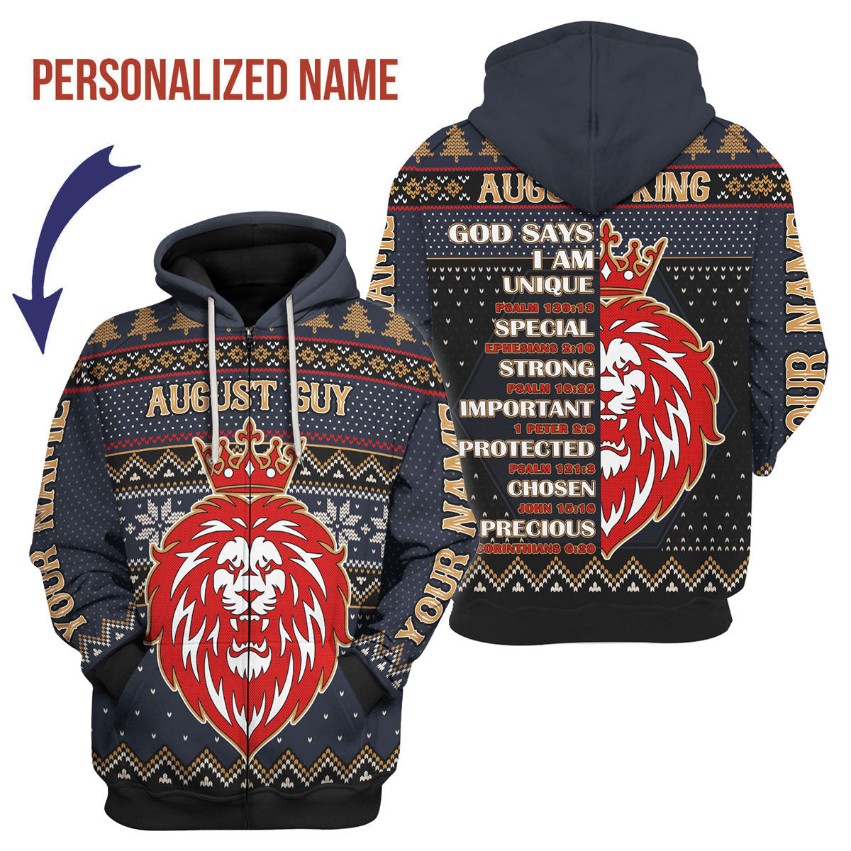 YMskins Personalized Zip Hoodie August Guy All Over Printed