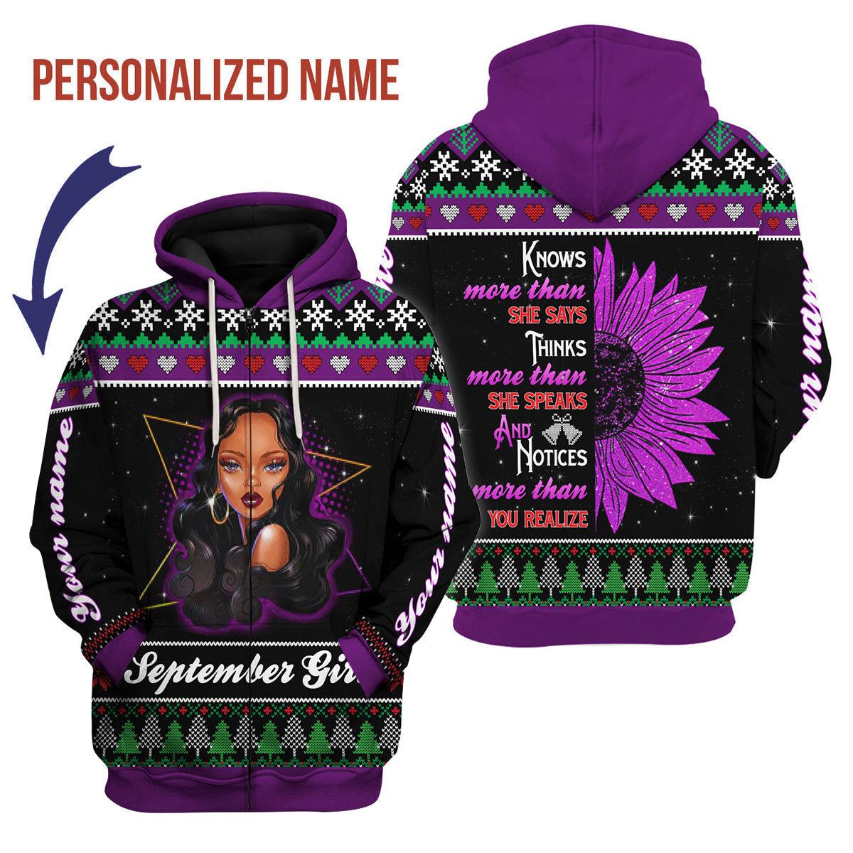 YMskins Personalized Zip Hoodie September Girl All Over Printed
