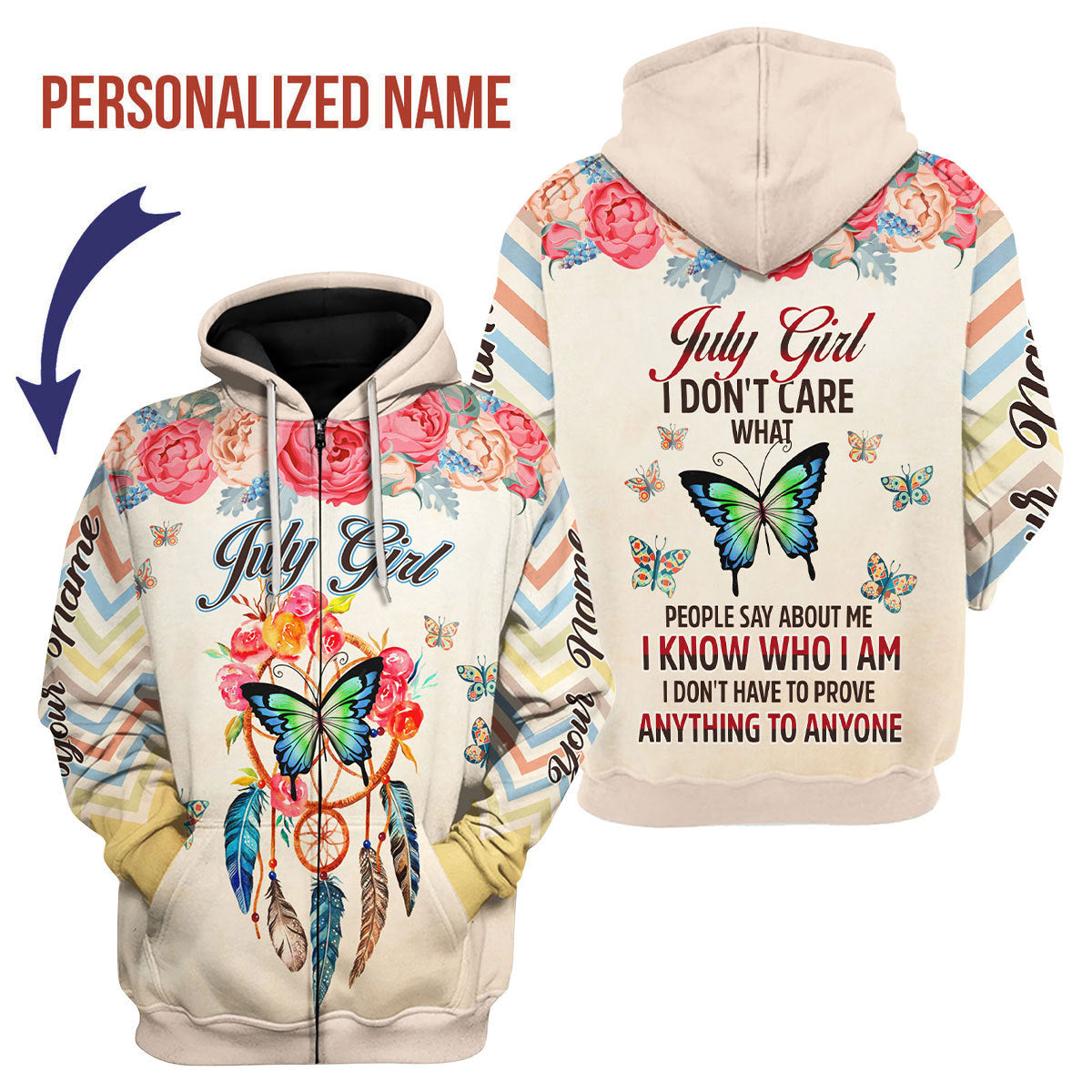 YMskins Personalized Zip Hoodie July Girl All Over Printed