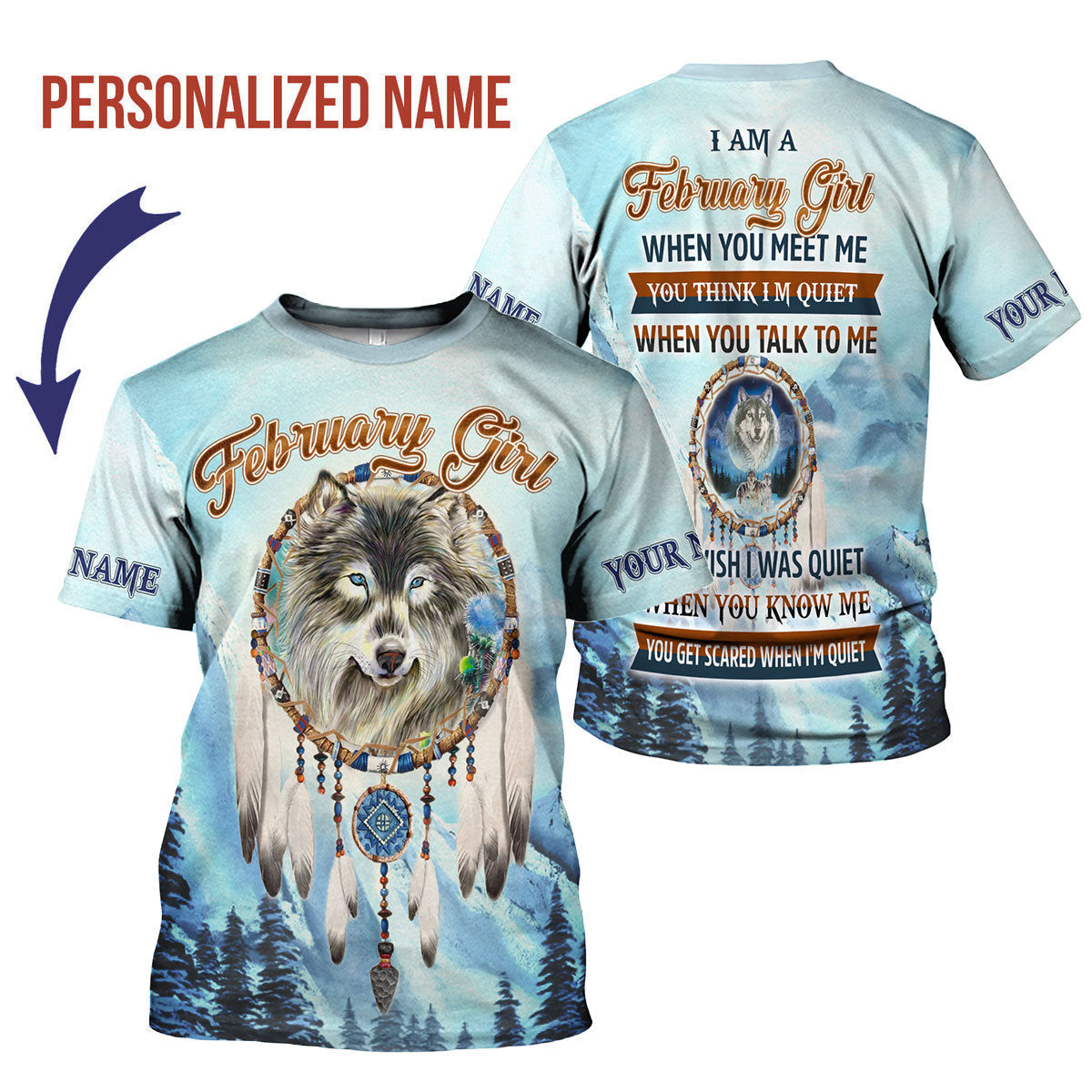 YMskins Personalized T-Shirt I Am A February Girl All Over Printed