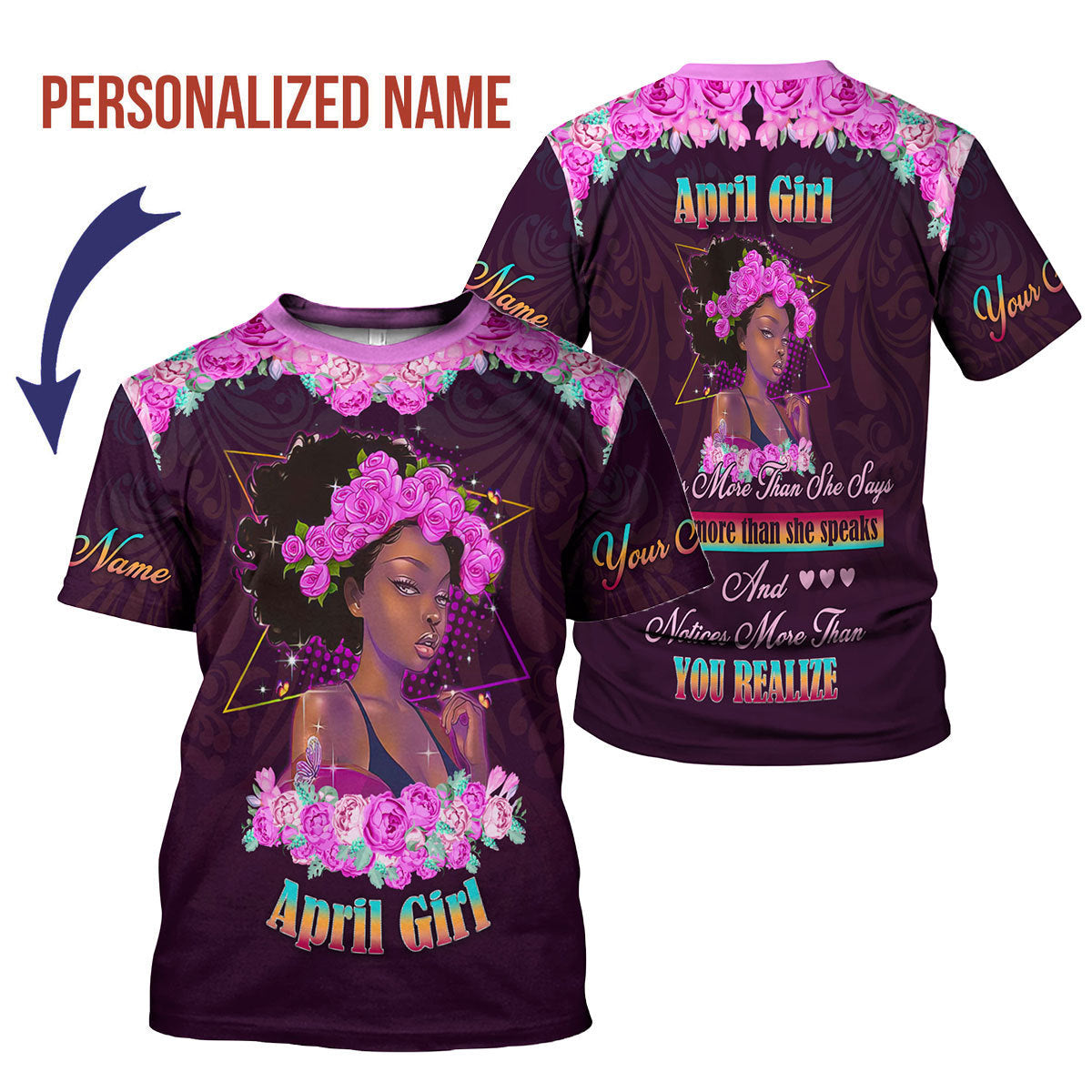 YMskins Personalized T-Shirt April Girl All Over Printed