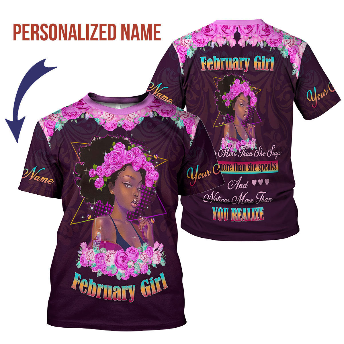 YMskins Personalized T-Shirt February Girl All Over Printed