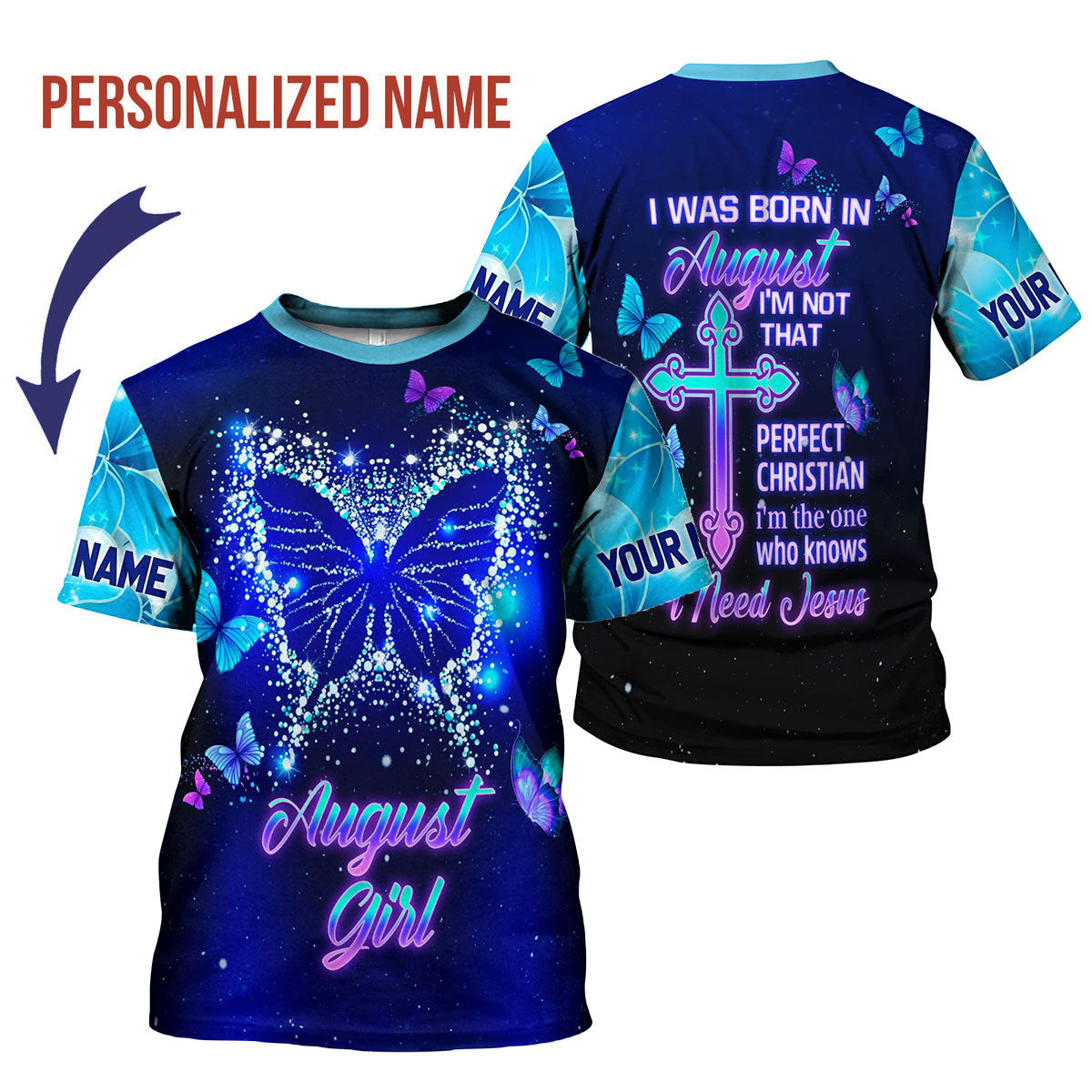 YMskins Personalized T-Shirt August Girl All Over Printed