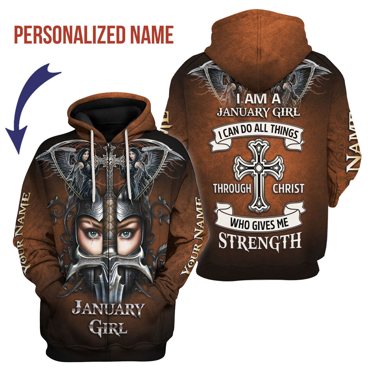YMskins Personalized Zip Hoodie January Girl All Over Printed