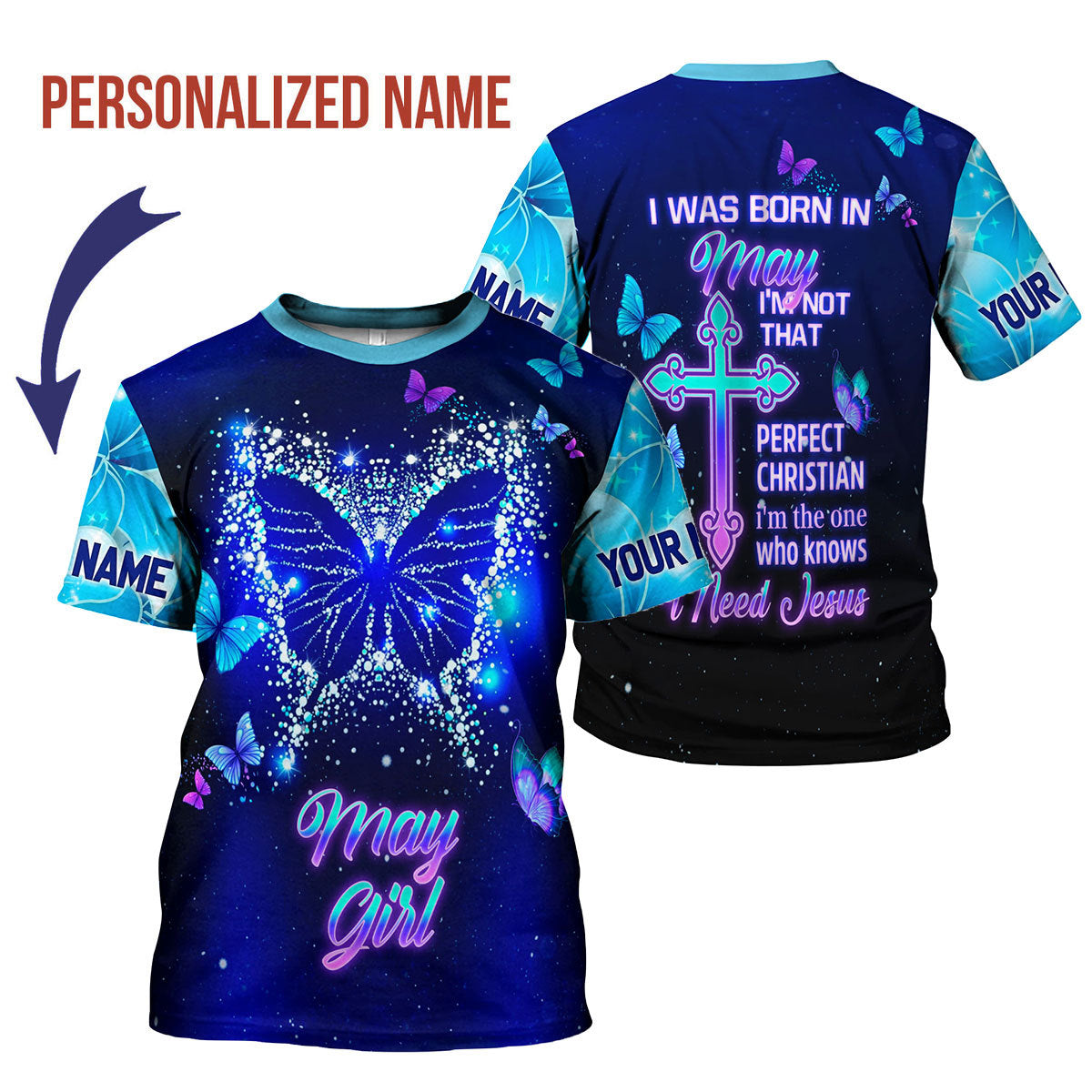 YMskins Personalized T-Shirt May Girl All Over Printed