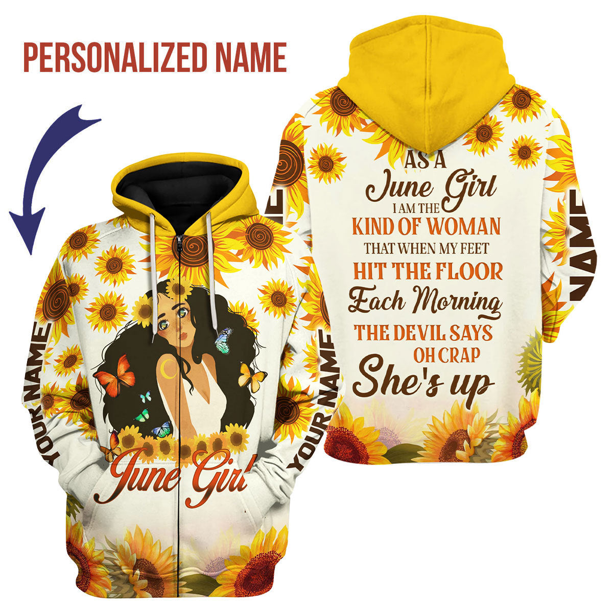 YMskins Personalized Zip Hoodie June Girl All Over Printed